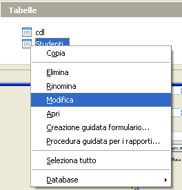 Modificare una Query o una Tabella Seleziono l'icona della query (o della tabella interessata) e premo il tasto destro del mouse (1) Seleziono la