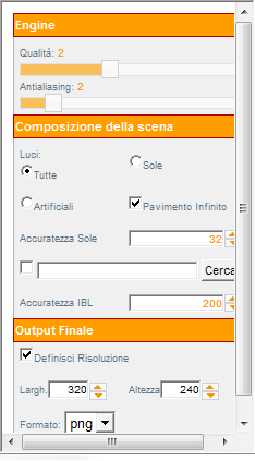 Quì di fianco è illustrata la finestra di dialogo corrispondente, della versione Render per SketchUp e la versione Studio per Rhino. 4.3.