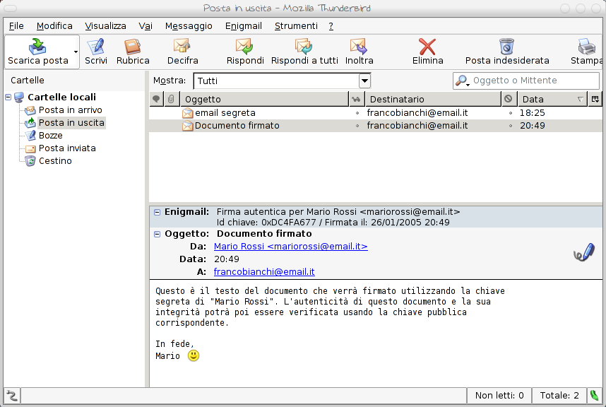 Verifica delle firme sulle email (Enigmail) In genere le email firmate vengono