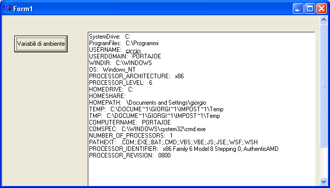 Ottenere la directory di lavoro del programma String