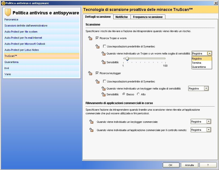 Gestione delle scansioni proattive delle minacce TruScan Regolazione delle impostazioni di scansione 93 Impostazione Descrizione nuovo l'azione di risposta per tutti i processi su Quarantena o