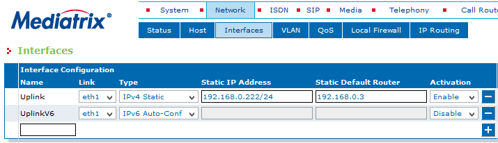 Modificare i parametri IP [Menu Network Interfaces] Per assegnare o modificare l indirizzo IP all apparato entrare nel menu Network Interfaces.