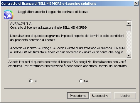 2. Seleziona la lingua d'interfaccia, poi clicca su Successivo. 3. Leggi il contratto di licenza.