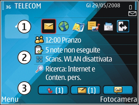 Accesso rapido alle attività Quando l'icona viene visualizzata nella schermata iniziale o nell'applicazione Rubrica o Agenda, scorrere verso destra per accedere all'elenco delle azioni disponibili.