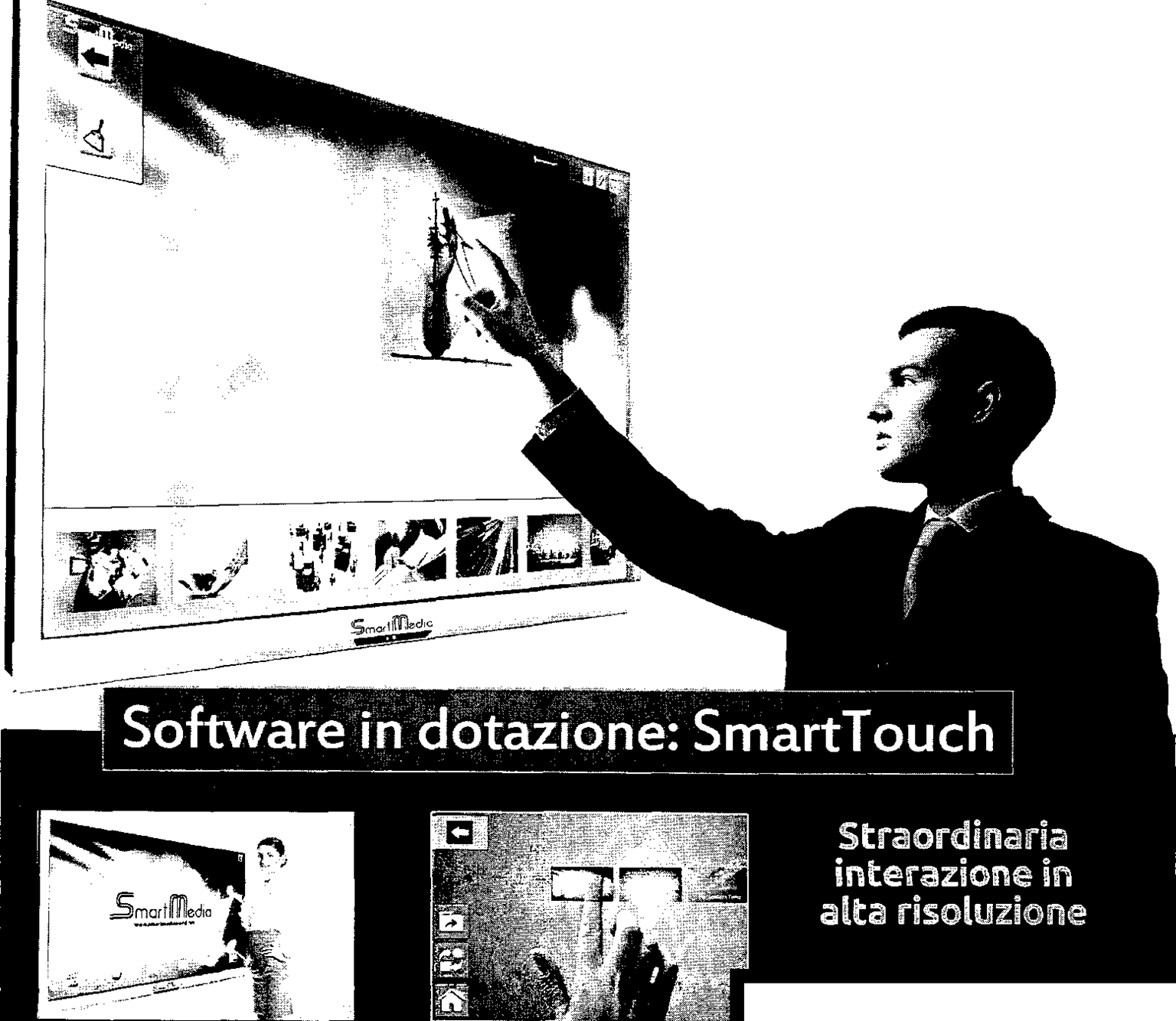 4 Tavolo interattivo SmartTouch è il software ideale che rende la gestione del contenuti multimediali e dei file di presentazione su qualsiasi dispositivo touch più efficace ed accattivante.