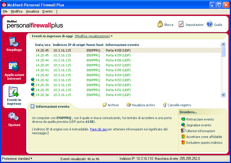 Utilizzo di McAfee Personal Firewall Plus Figura 2-3.