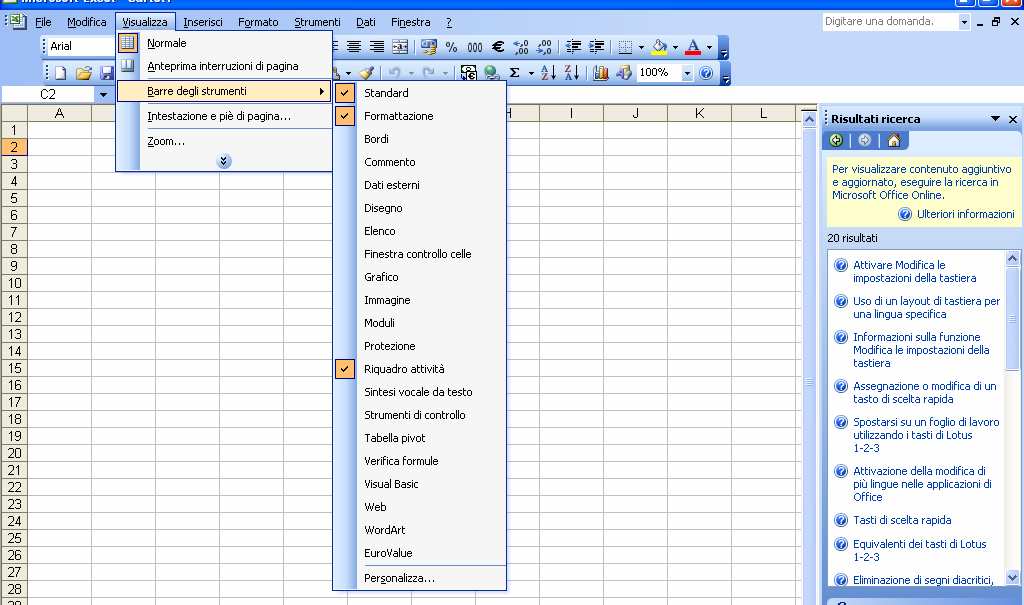 Mostrare e nascondere le barre degli strumenti I comandi nei programmi della Microsoft e quindi anche in Excel si trovano anche sulle cosiddette barre degli strumenti, ogni barra degli strumenti ha