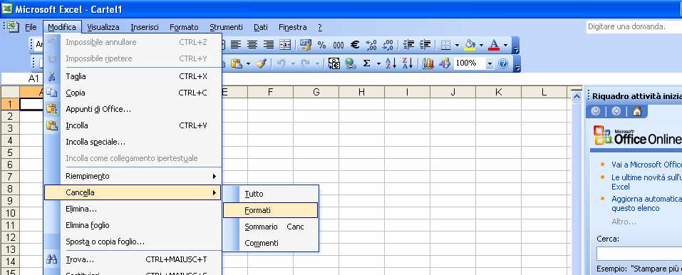 Figura 25 Cancellare: titto, solo i formati, solo il contenuto, solo i commenti Trovare e sostituire Usare il comando di ricerca per trovare dati specifici Se cerco dati all interno del mio file di