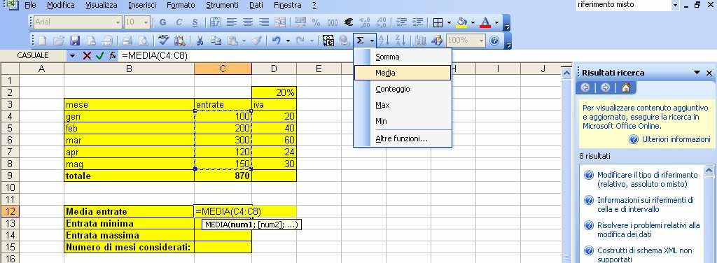 Lavorare con le funzioni Generare le formule usando le funzioni di somma, media, minimo, massimo e conteggio Come introdotto nei paragrafi precedenti, è possibile creare delle Formule utilizzando le