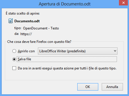 Gestione del documento in ODT Esportazione 1) Per personalizzare il documento in ODT è necessario utilizzare Libre Office, quindi occorrerà dapprima esportarlo in una cartella locale del pc.