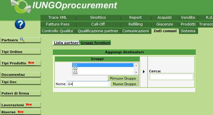 19 GRUPPI DI FORNITORI IUNGO permette di assegnare i fornitori a gruppi liberamente definiti dagli utenti.