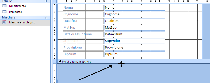 MICROSOFT ACCESS Le maschere di Access Vogliamo ora aggiungere in fondo alla maschera un pulsante che permetta la stampa di tutti i record.