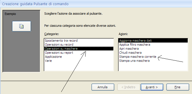 MICROSOFT ACCESS Le maschere di Access Quindi, una volta allargata l area destinata al piè di pagine, inseriamo dalla scheda controlli l oggetto pulsante (controllo modulo), come riportato nella