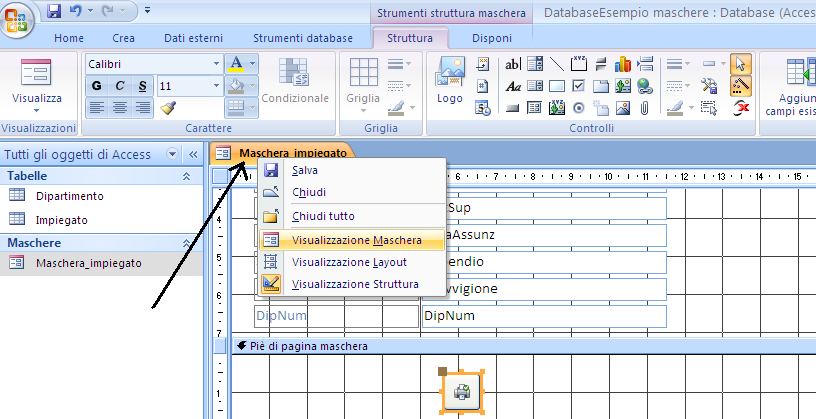 MICROSOFT ACCESS Le maschere di Access Selezionare la casella Immagine, in quanto vogliamo inserire nel pulsante un icona che rappresenti una stampante, premiamo Avanti e successivamente Fine per