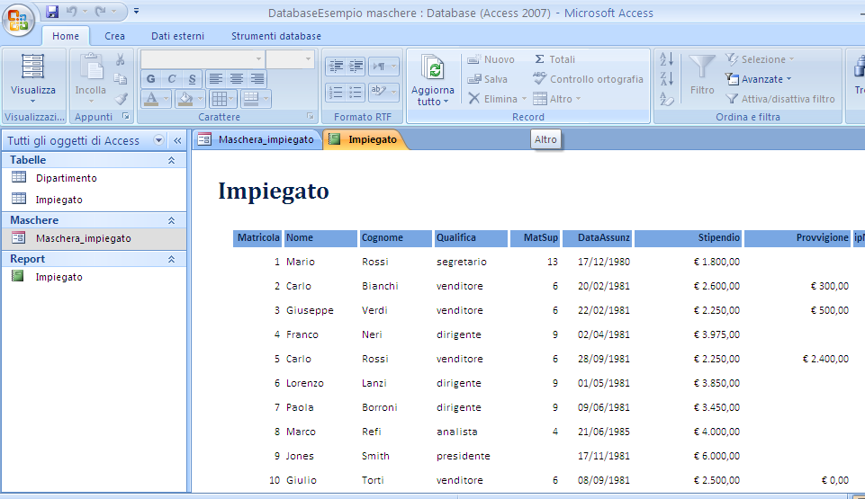 MICROSOFT ACCESS Le maschere di Access Un rendiconto, o report, permette di presentare i dati di un database in modo efficace e secondo un formato di stampa voluto.