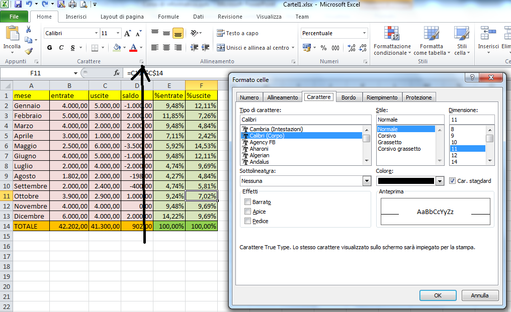 Excel Modifica il tipo di carattere la dimensione, il colore e lo sfondo di una cella In Excel i comandi che diamo agiscono sulle celle attive o su quelle selezionate, di conseguenza per poter