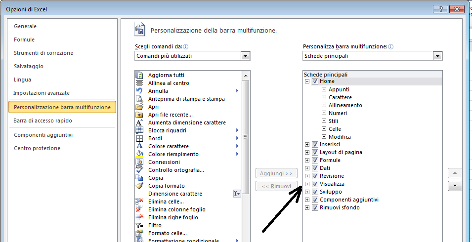 Aggiungere la scheda Sviluppo. Excel (Modalità con Excel 2010) 1) Fare clic sul File, quindi selezionare Opzioni.