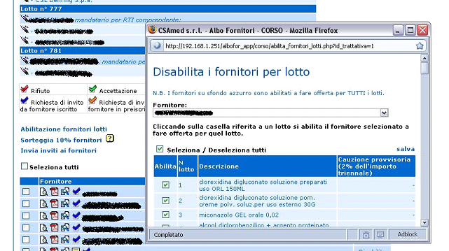 fornitore per quel singolo lotto. Dopo aver tolto i segni spunta a fianco dei lotti che interessano la pagina va sempre salvata. Figura 3.