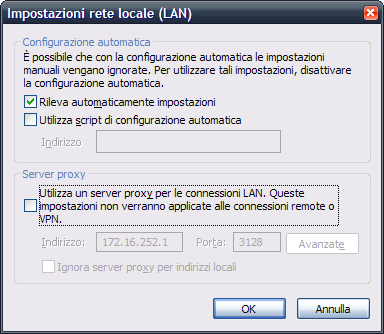 Capitolo 5 Proxy Server Dopo aver riavviato i servizi coinvolti nelle modifiche sopra riportate, è necessario configurare il browser al fine del rilevamento automatico delle impostazioni proxy.