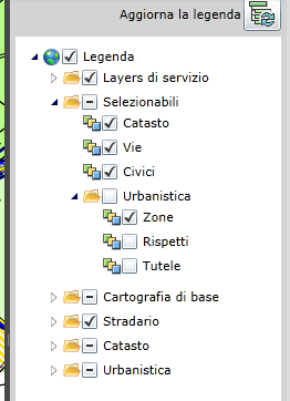 zone urbanistiche occorre procedere prima all accensione del relativo layer selezionabile dalla legenda come riportato a fianco Di default la