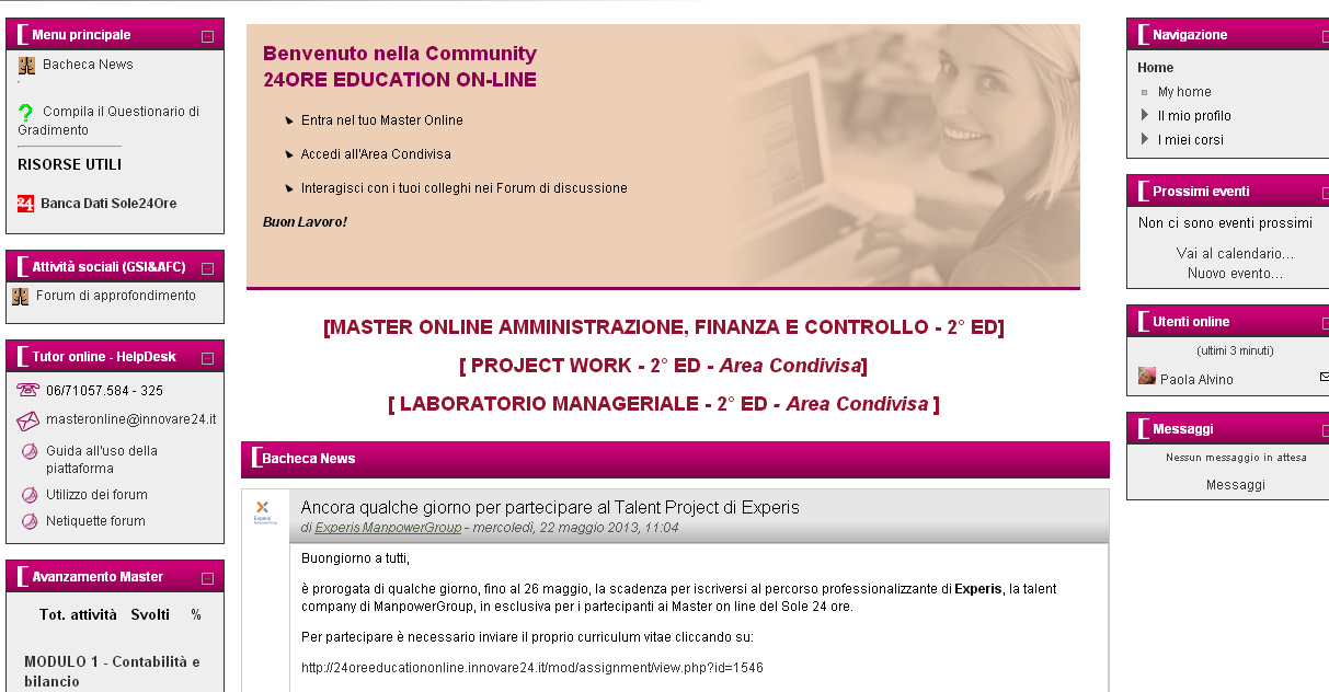 2.3 Integrazione totale Figura 4 Visualizzazione home page lato utente Visti gli splendidi risultati di queste due implementazioni nel corso del 2013 si è deciso di integrare in un'unica piattaforma