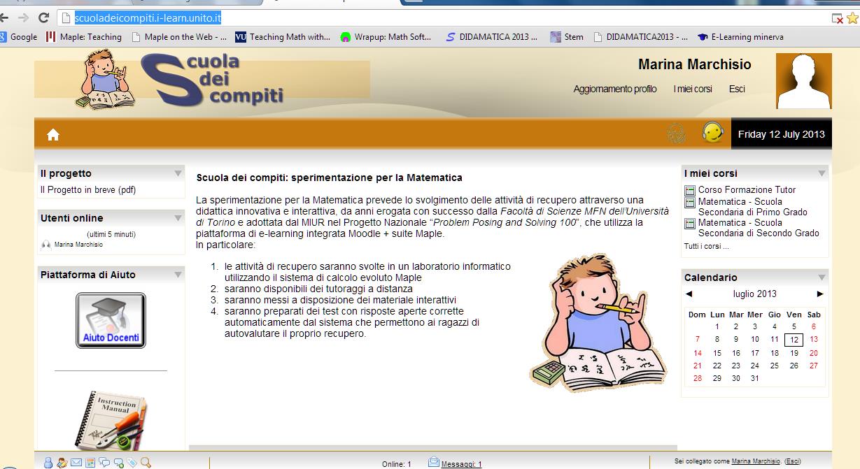 Figura 1 Piattaforma Scuola dei Compiti Figura 2 Corsi attivati La sperimentazione in matematica prevedeva un attività di recupero svolta a quattro livelli che si sono rivelati essere i punti forza