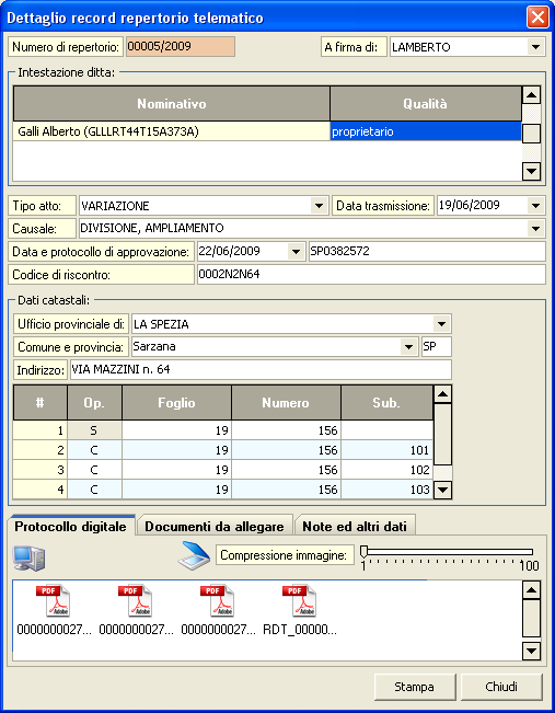 194 NOVA Studio Tecnico Dettaglio repertorio - Numero di repertorio: viene assegnato automaticamente dal software sulla base dell'ultimo numero assegnato e