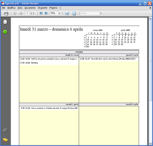Agenda Stampa dell'agenda