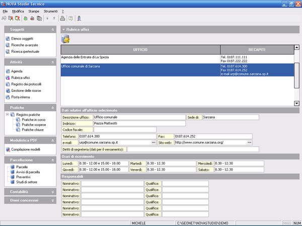 NOVA Studio Tecnico 76 8 Rubrica uffici La Rubrica uffici è una funzione di utilità che consente di memorizzare alcuni dati utili relativi agli uffici con cui si intrattengono rapporti (es.
