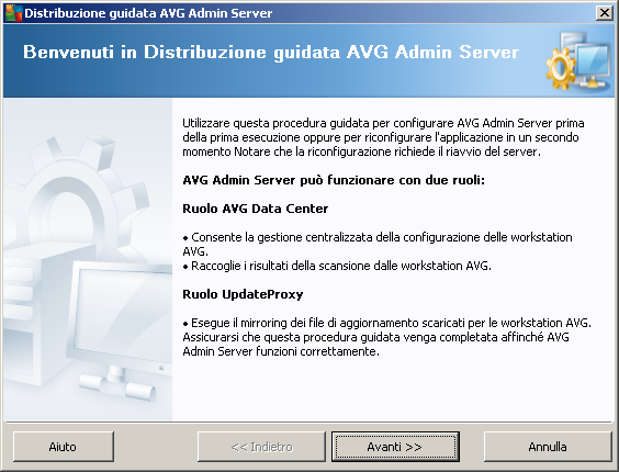 3. Distribuzione guidata di AVG Admin La Distribuzione guidata di AVG Admin Server viene avviata subito dopo l'installazione di AVG Internet Security Business Edition.