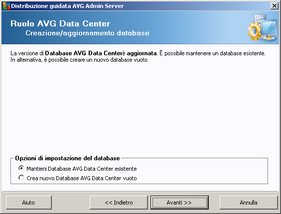 Questa opzione lascia il database inalterato. Selezionare questa opzione se il database presenta una versione aggiornata ed è necessario preservarne il contenuto.