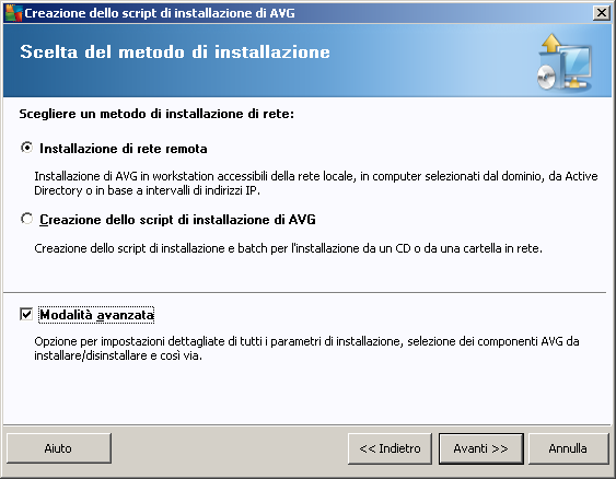 5.2. Metodo di installazione Per continuare in Modalità avanzata selezionare la casella di controllo Modalità avanzata. In caso contrario, vedere il capitolo Modalità di base.