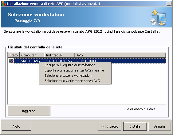 Esporta workstation senza AVG in un file: questa opzione creerà un file contenente un elenco delle workstation che non presentano alcuna installazione di AVG.