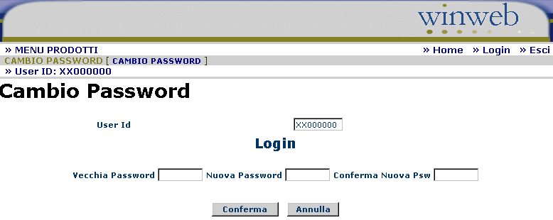 4. CAMBIO PASSWORD La sezione CAMBIO PASSWORD consente di accedere al servizio CAMBIO PASSWORD.