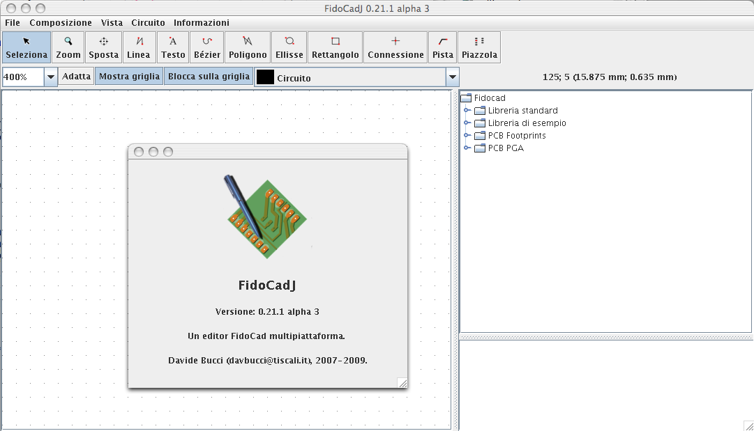 2.1. Strumenti di disegno Figura 2.1.: Una tipica sessione FidoCadJ che gira su MacOSX Tiger. Appendix?