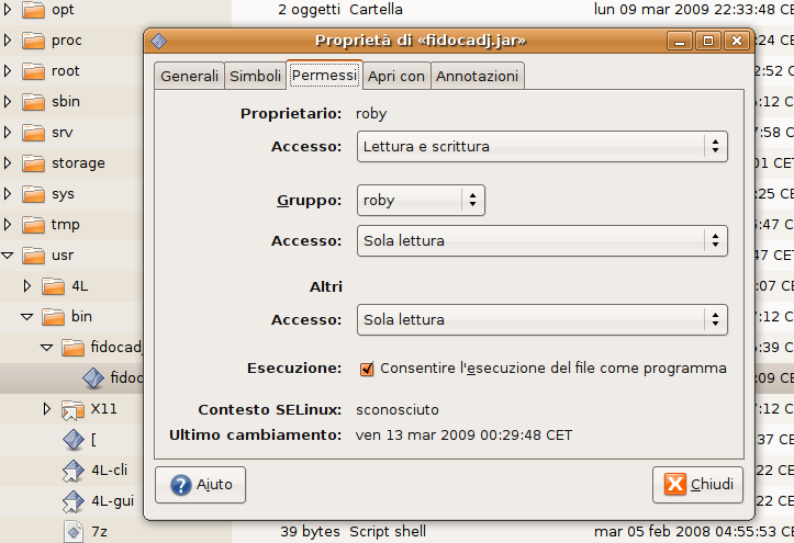 A.3. Windows Figura A.1.: L impostazione dei permessi del file, su Ubuntu 8.04.