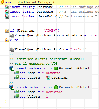 Instant Developer: guida ai componenti Attribuzione del ruolo utente e passaggio di parametri L amministratore ha il compito di configurare i ruoli degli altri utenti ed ha pieni poteri sulle videate