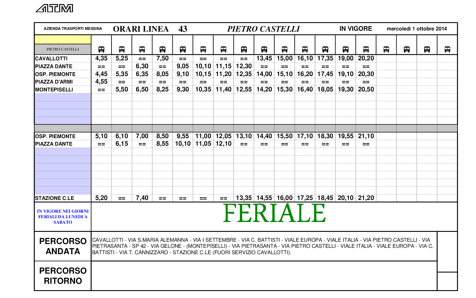 ZONA CENTRO ATM linee 43 Cavallotti-Gravitelli (casa