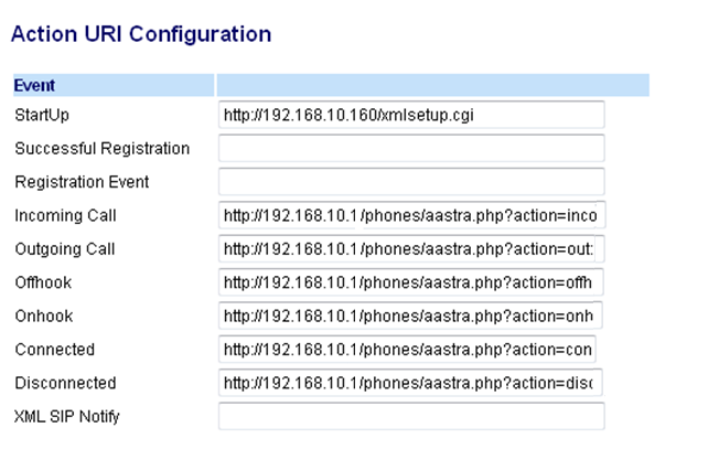 Dal telefono Aastra: Advanced Settings->Configuration Server