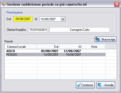 Si esegue il comando Cambio camera, nella finestra principale si dovrà modificare la data di fine prenotazione: Non resta