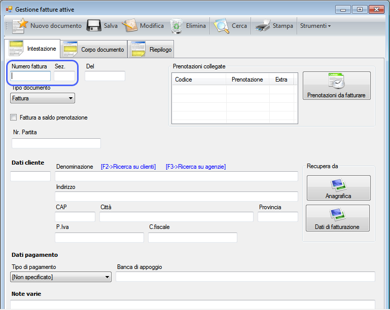 IMPORTANTE! Quando si preme su modifica le registrazioni del documento vengono annullate, vengono annullati ricavi, scadenze ed eventuali movimenti di entrata registrati.