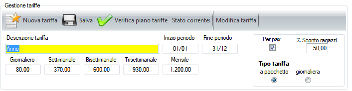 Tariffe Impostazioni generali dei piani tariffari. Consente di indicare al software quale tipologia di conteggio tariffario utilizzare.