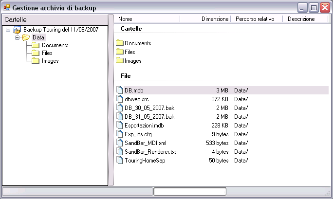 La gestione degli archivi di backup Gli archivi di backup possono essere gestiti, è possibile aprire un archivio, esplorare il contenuto ed eventualmente ripristinare i singoli file o le singole