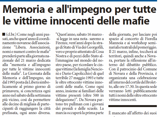 16/03/2013 Memoria e all impegno per tutte le