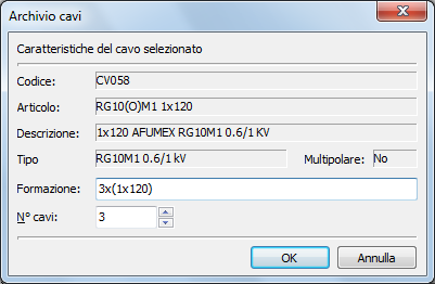 Inserimento dati dall'archivio Cavi La funzione per l assegnazione dei cavi a una linea di distribuzione o ad una utenza in uno schema unifilare/multifilare, è stata modificata per permettere la