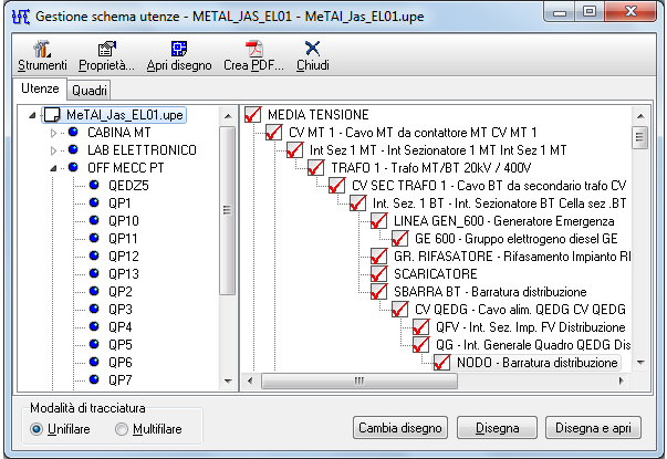 Disegno schema unifilare/multifilare Ampère e Ampère Professional permettono di generare lo schema unifilare e multifilare dei quadri, direttamente su file DWG, con multifoglio A3 del tipo gestito