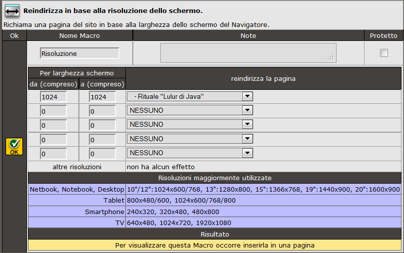 XFACILE / XTOTEM Pagina 22 Reindirizza in base a larghezza schermo Questa Macro permette di richiamare fino a 5 pagine diverse in base alla risoluzione dello schermo del navigatore.