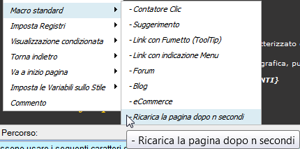 XFACILE / XTOTEM Pagina 65 Macro standard Ricarica la pagina dopo n secondi Ricarica la pagina dopo un tempo prestabilito.