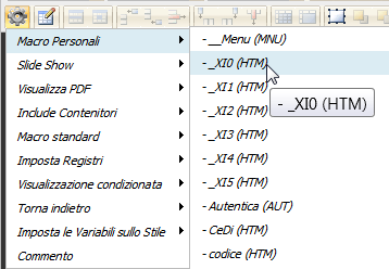 XFACILE / XTOTEM Pagina 8 Macro disponibili Le numerose Macro che si possono inserire nelle pagine si dividono in: Macro standard, che non richiedono personalizzazioni Macro personali, che invece