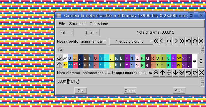 Manuale dell'utente campi. Potete usare questo sistema per disegnare un nuovo tessuto o solo per sostituire uno o più fili in un disegno già esistente. La funzione lavora anche con la nota simmetrica.